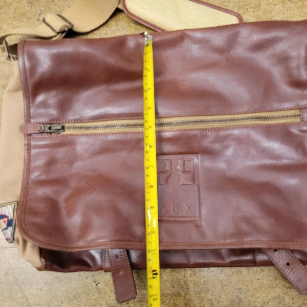 Cooperstown Collection Red Sox Messenger Bag Unisex Large Brown Leather Canvas